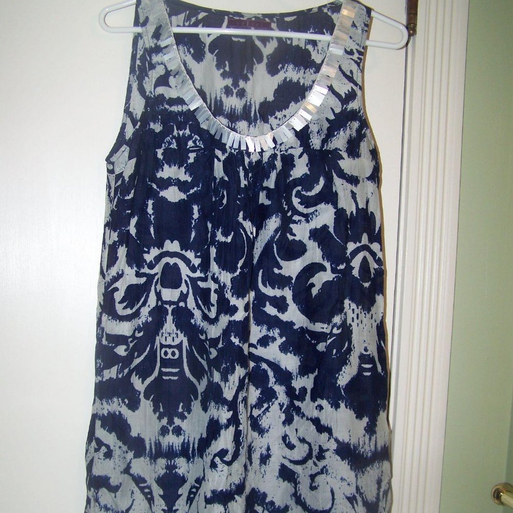 Velvet Dress Tunic Sheer Embellish Boho S/M Blue